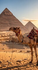 Camel at Giza Pyramids - A Timeless Egyptian Landscape.