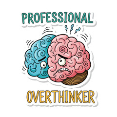 Vector art of professional overthinker, brain cartoon concept