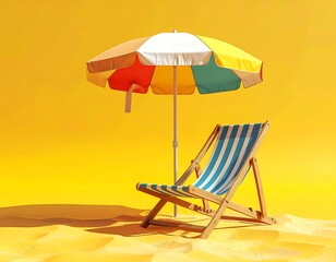 Beach chair and umbrella on sand