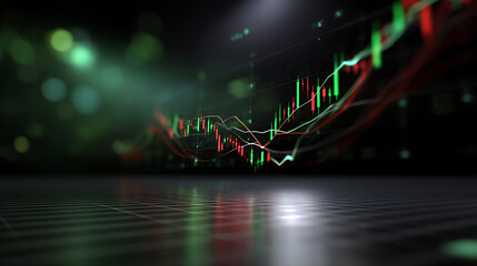 Digital Stock Market Graph With Red And Green Candlesticks On A Dark Background With Bokeh Lights