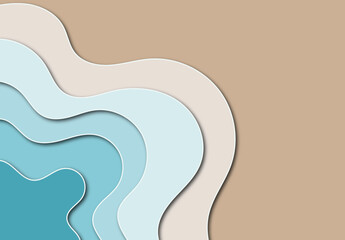 Abstract blue layered paper cut ocean waves design, modern summer background with smooth curves and 3D layered effect perfect for beach and travel themes.