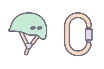 Climbing Safety Equipment Icons with Helmet and Carabiner
