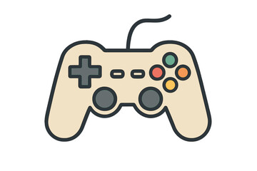 Retro wired video game controller with colorful buttons and directional pad