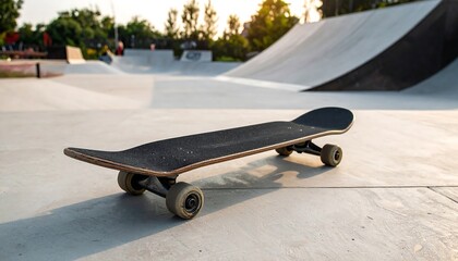 Skateboard resting in a skate park