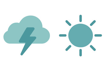 Minimalist weather icons showing clear sunny sky and stormy cloud with lightning bolt symbols