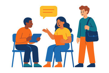Diverse group of young adults communicating and sharing ideas during a casual meeting