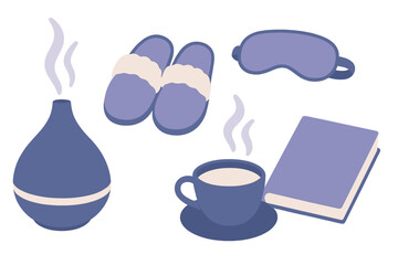 Cozy items for evening routine and self-care relaxation
