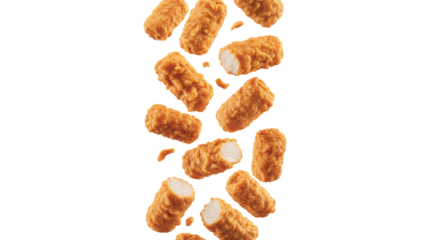 Crispy Chicken Fingers Falling isolated on a transparent background