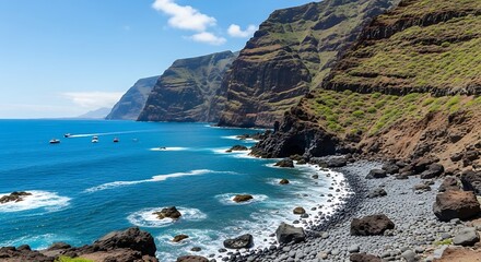 Dramatic Coastal Scenery of Madeira Island, Portugal - Cliffs and Ocean.
