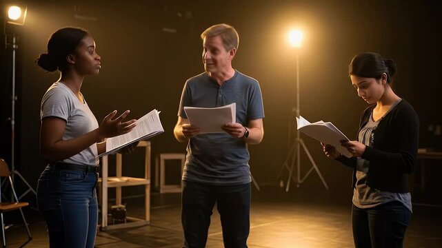 Realistic Drama Rehearsal Dramatic Lighting With Scripts
