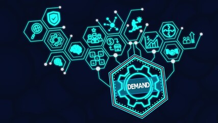 DEMAND Concept Illustration Depicting Market Needs, Consumer Behavior, Business Strategy, Supply Chain Planning, and Revenue Growth Driving Competitive Advantage and Success.