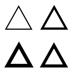 Set of black triangle shapes with different line thickness on white background. Perfect for design, logo, icon, pattern, or minimal decoration projects.