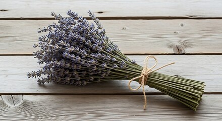 Dried Lavender Bouquet on Rustic Wooden Surface.
