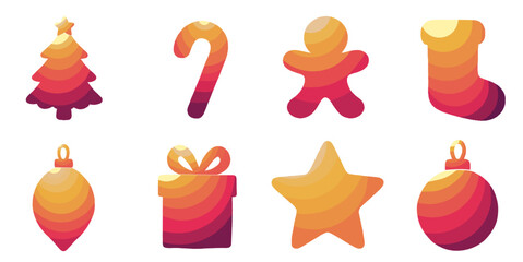 illustrated christmas icons with warm gradient in modern style