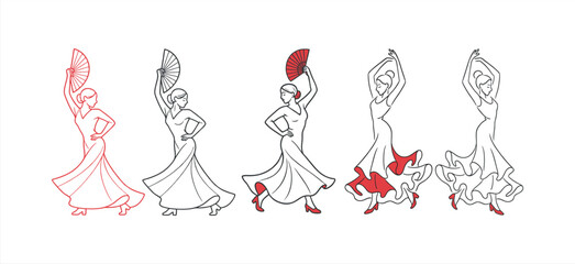 Print, Black red silhouette of a female gymnasts doing a split in Woman dancing flame white background. Ballerinas or women rhythmic gymnastic dancer at a sport competition, championship design elemen