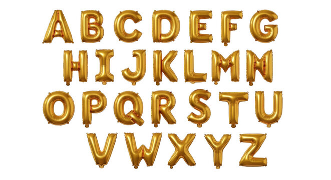 Golden alphabet letter balloons isolated on transparent background