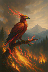 木の枝で佇むフェニックス