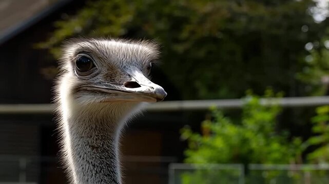 Close-up of an African ostrich or emu against a green blurred background. Wildlife.