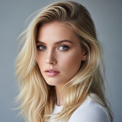 Fototapeta premium Portrait of a Beautiful Blonde Woman with Natural Makeup.