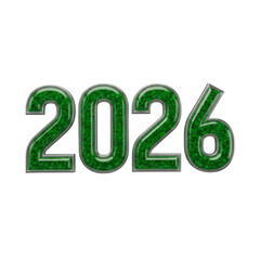 Green glitter 2026 shiny number text modern celebration design isolated on transparent background