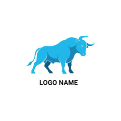 Illustration of a blue bull with a logo name below it.