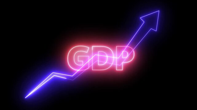 GDP Growth Concept Animation on black background. Financial Growth Charts Global Economy and Profit. Animation of GDP sign with up arrow graph and chart on transparent background.