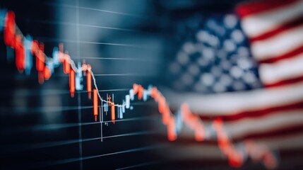 Falling  market chart overlays a blurred United States flag background.