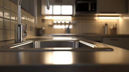 Modern kitchen sink with a sleek faucet, creating a stylish and functional space for everyday tasks. Clean design meets practicality.