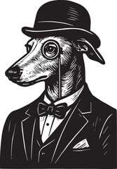 Greyhound dog dressed as a gentleman hand drawn vector illustration