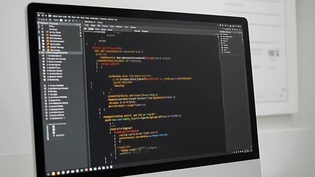 Realistic Programming Code Display on Monitor Screen