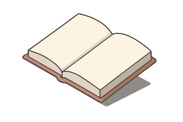 Open blank book with empty pages and brown cover rendered in isometric view on white background