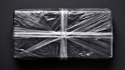 black package wrapped in plastic film