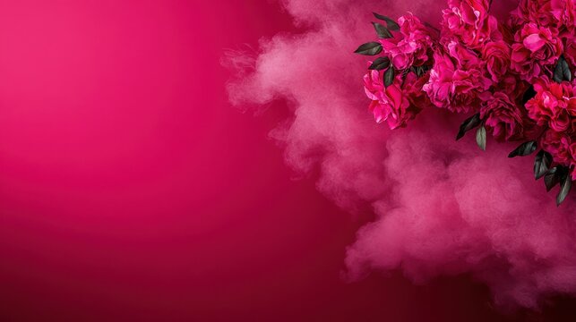 Vibrant Pink Floral Arrangement with Smoke Effect on Deep Pink Background, Perfect for Valentine's Day, Wedding, or Feminine Designs