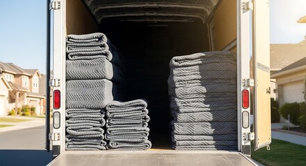 Moving Truck Loaded with Furniture Pads for Protection During Relocation.