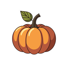 Isolated pumpkin image on white background, depicted with a leaf and a stem. Pumpkin image is suitable for fall decorations. This pumpkin image brings colorful charm to autumn themes.