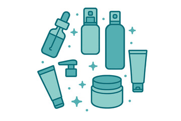 Assortment of cosmetic and beauty products for daily skin care and personal hygiene routine