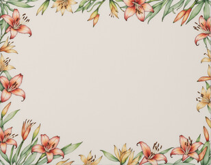 Hand Inked Alstroemeria Floral Border