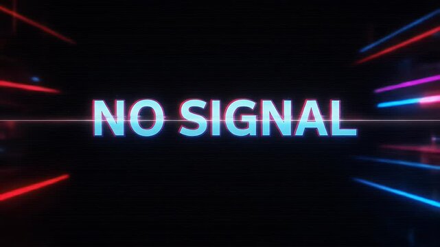 Abstract Glitch No Signal Background With Neon Light Streaks
