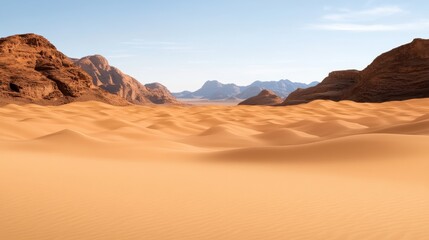 Dramatic Desert Landscape with Sand Dunes and Rocky Mountains, Arid Wilderness, Scenic View, Travel Destination, Natural Beauty
