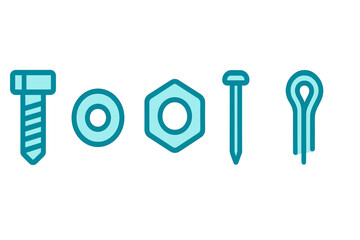 Essential construction and repair hardware items including bolt, nut, washer, nail, and cotter pin