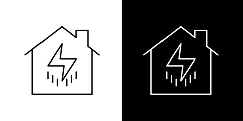 Fototapeta premium Electricity and stormy weather symbols icon for home protection, house with lightning and rain
