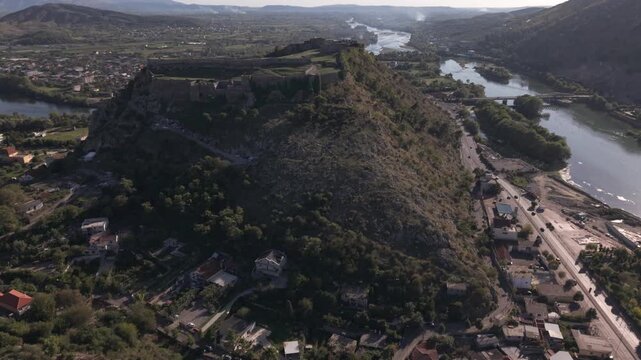 Albanian Shkoder landscape with historical castle background during tourist autumn season