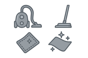 Vacuum cleaner, mop, and clean or dirty carpet symbols for housekeeping tasks