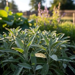 Sage Herb Garden - Aromatic Leaves in the Summer Sun.