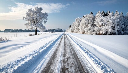 凍った冬の道路　雪道　snowy road