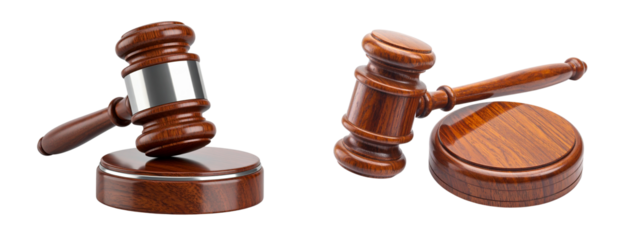 Wooden Judge’s Gavel and Sound Block Isolated on White Background