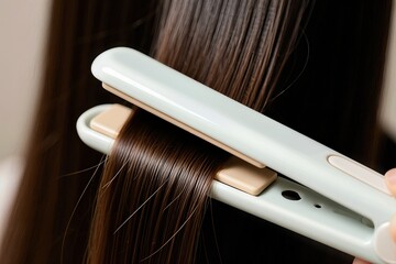 ceramic flat iron on hair strand
