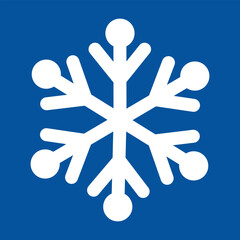 White snowflake icon centered on a solid blue background, simple and bold winter or cold weather symbol, ideal for icons, signage, web, apps, climate graphics, and seasonal decor, high resolution.