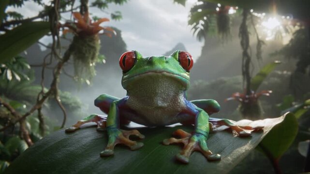 Awesome colorful frog collection, the Red-eyed treefrog (Agalychnis callidryas), Endangered wildlife found in the Caribbean rainforest