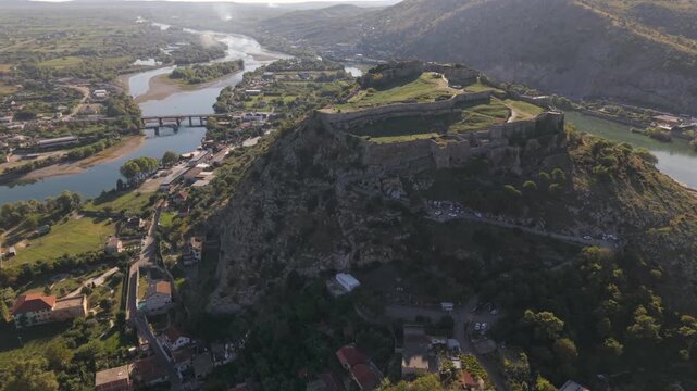 Albanian Shkoder landscape with historical castle background during tourist autumn season